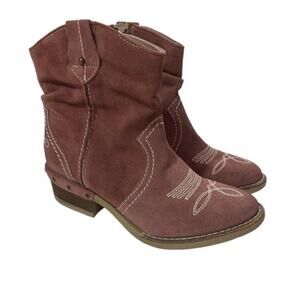 Sundance Suede Pink Western Slouchy Embroidered Leather Cowboy Ankle Boots 6.5